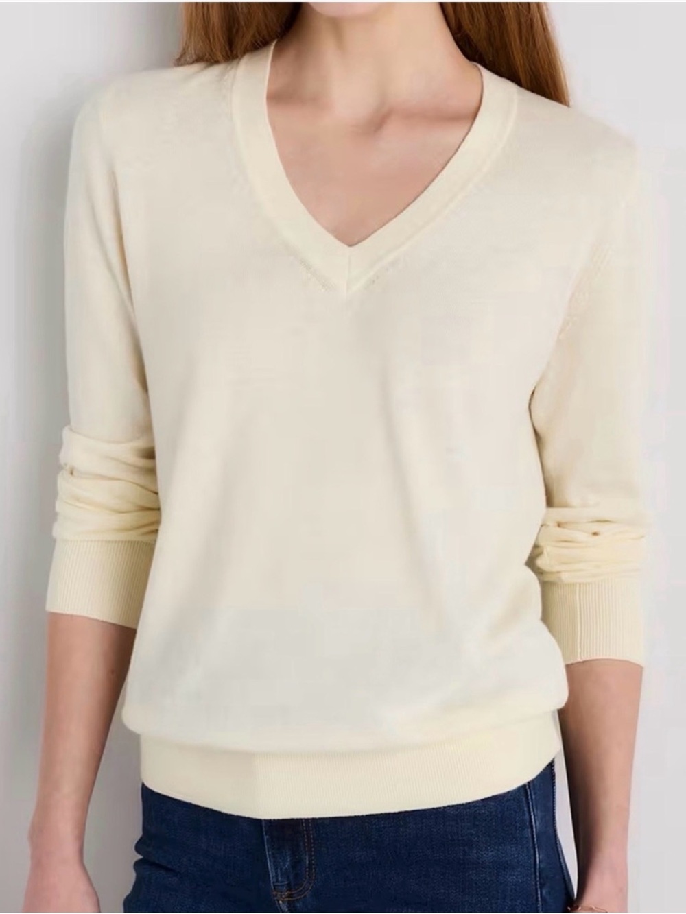 Quince NWOT Lightweight Cotton Cashmere V Neck Sweater Pale Custard Yellow Small